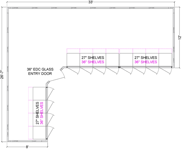 L- Shaped Walk-In Coolers - Center Entry - 12 Doors