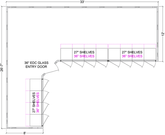L- Shaped Walk-In Coolers - Center Entry - 12 Doors