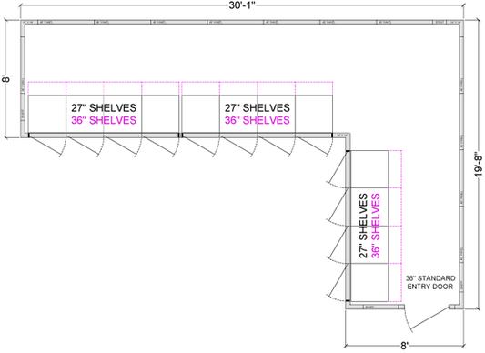 L- Shaped Walk-In Coolers - Right Entry - 12 Doors