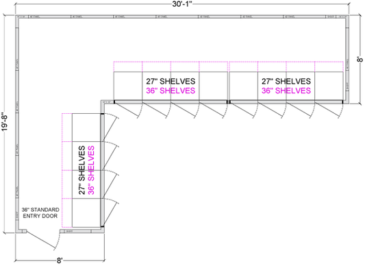 L- Shaped Walk-In Coolers - Left Entry - 12 Doors